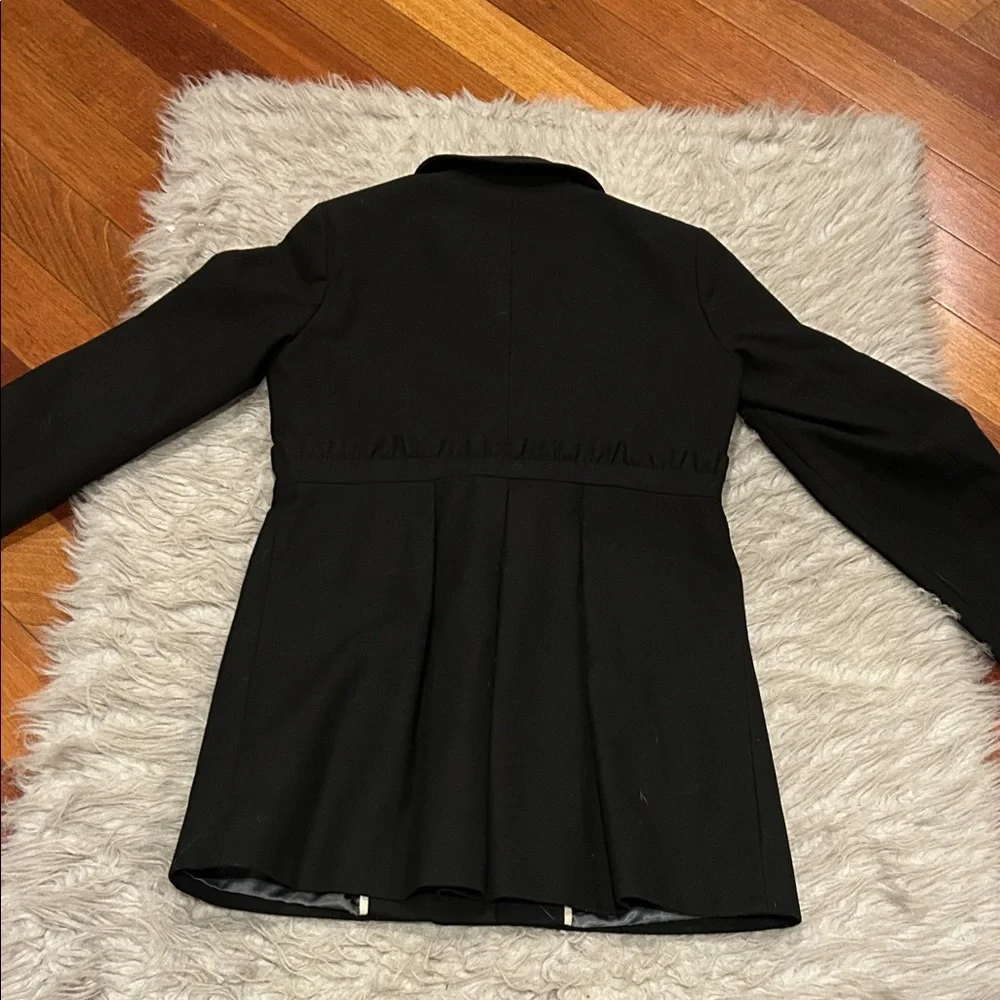 J. Crew Black Cotton Tie Ruffled Waist‎ Button Front Coat